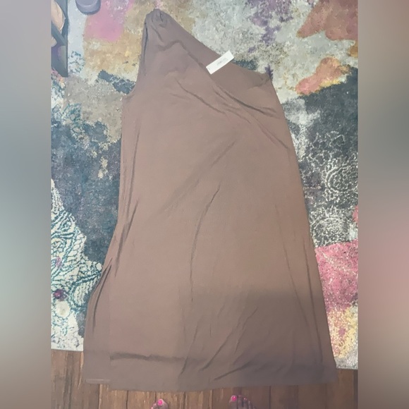 The Drop Mickey Loose-fit One-Shoulder Cutout Rib Knit Maxi Dress NWT 3x Tan fem - Picture 5 of 7